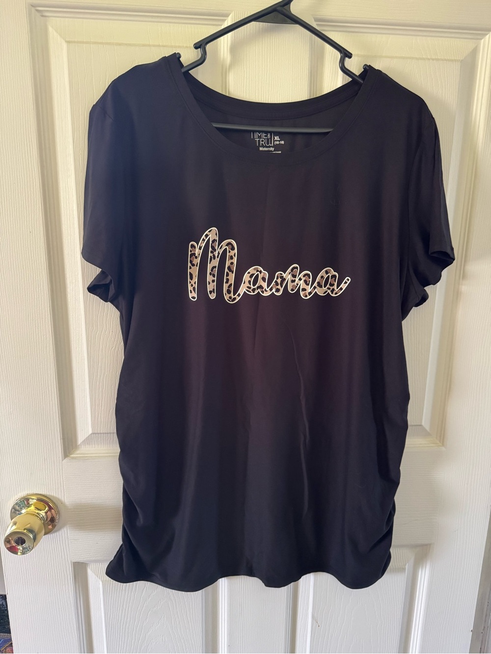 Time and Tru Maternity Black Graphic T-Shirt XL Mama Leopard Print